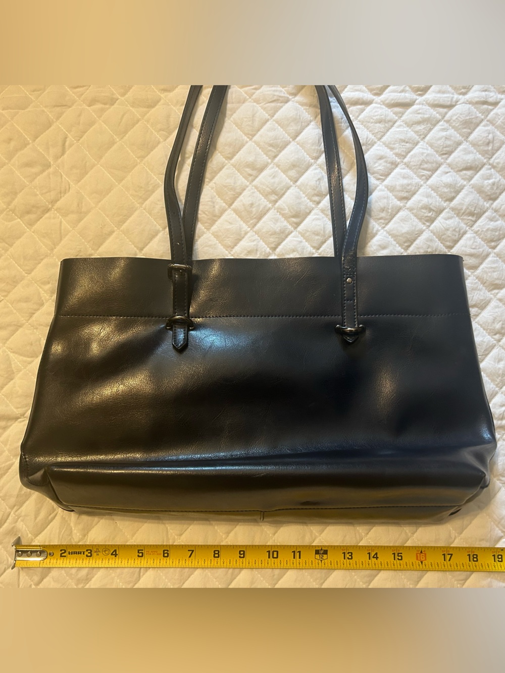 S-Zone Navy Leather Tote Bag
